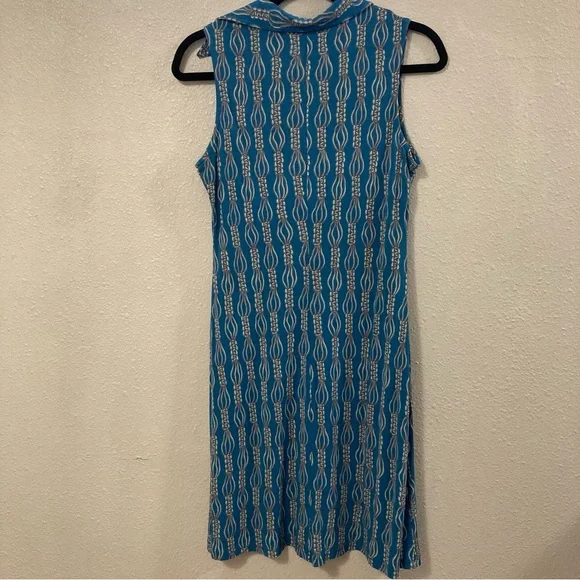 Free People Midi Dress Blue Patterned Sleeveless Rayon Collared Size M - Picture 2 of 11